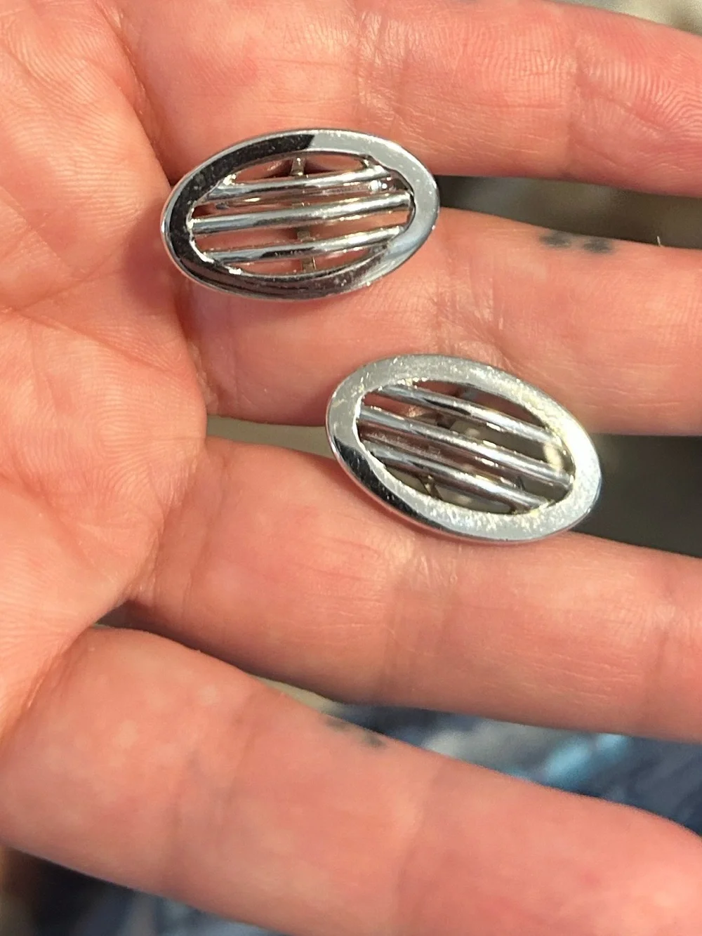 Vintage SWANK Silver Oval Cufflinks